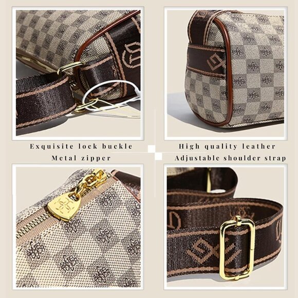 Checkered Vegan Leather Crossbody Bag Women’s Shoulder Handbag Adjustable Strap - Picture 3 of 8